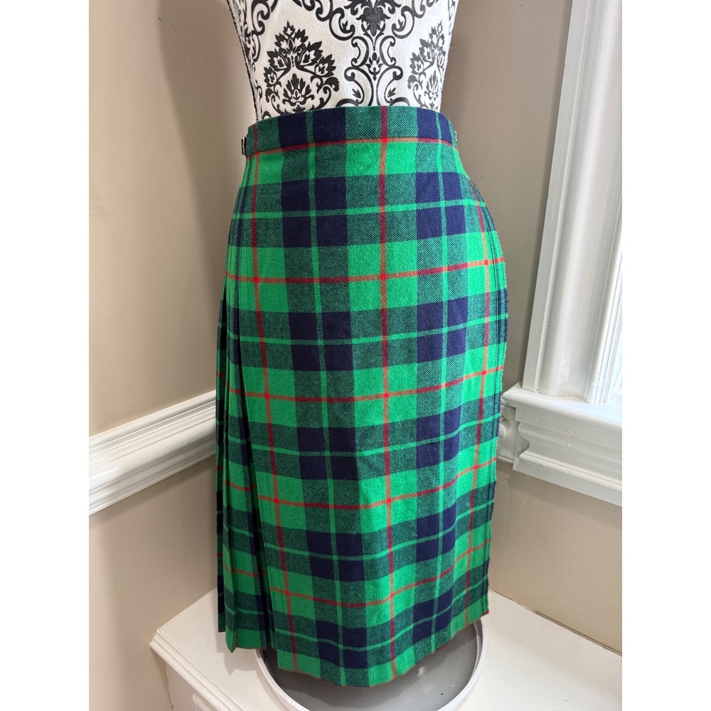 Deans of Scotland Vintage Wool Plaid Kilt Skirt Green Navy Red Made in Scotland